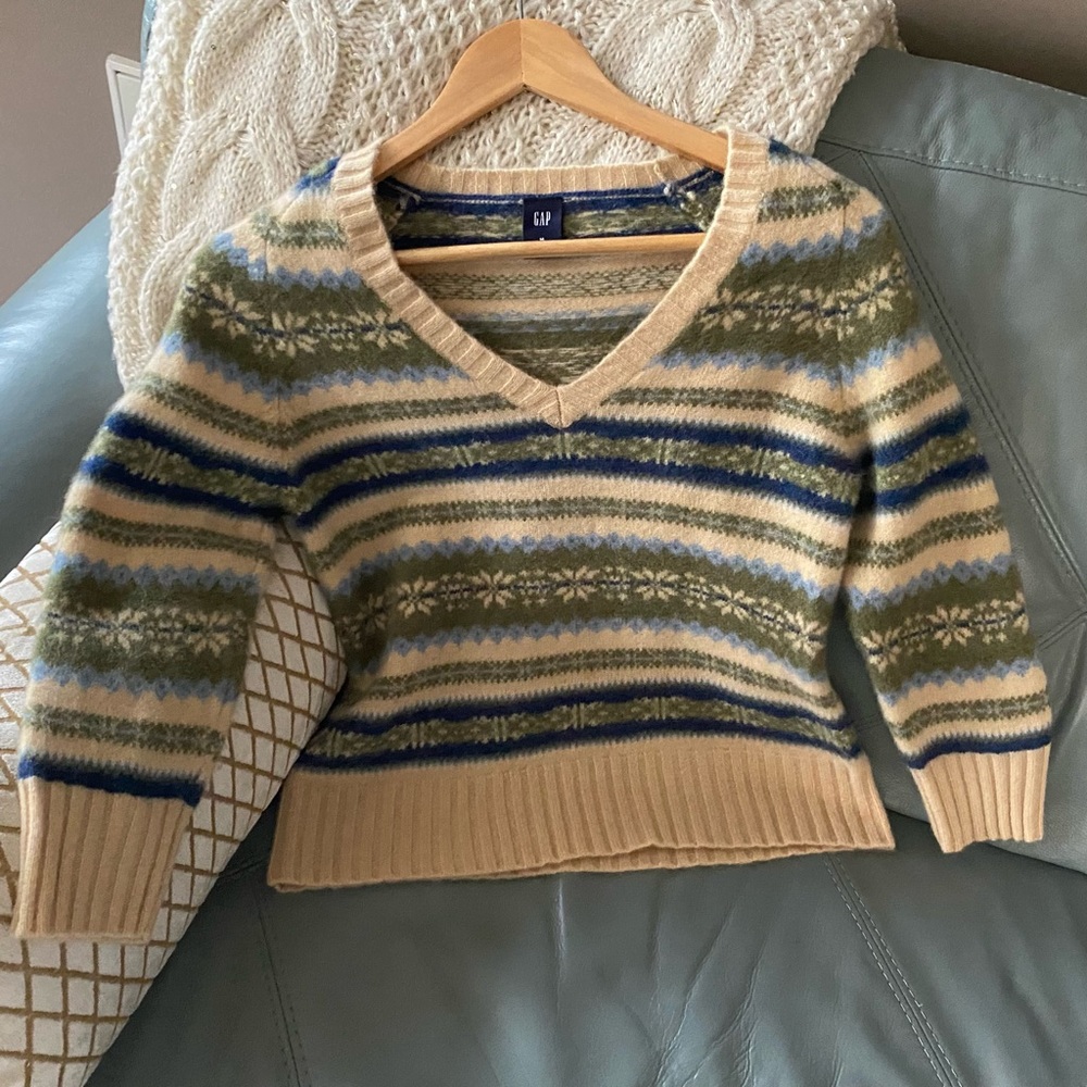 Vintage GAP Fair Isle V-NECK 3/4 Sleeve SWEATER M